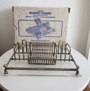 #Old -New Vtg Silverware Caddy Buffet Silver Clear Acrylic Base Oneida Rogers